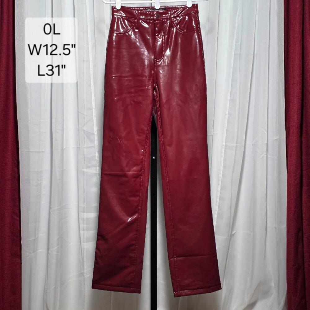 Social Tourist Burgundy Vinyl Ultra High Rise Pants Size 0L (W25 Long)